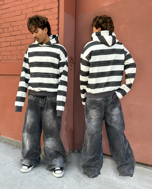 "Skull" Striped Hoodie (Black)