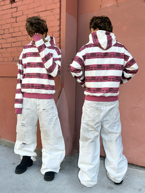 "Skull" Striped Hoodie (Magenta)